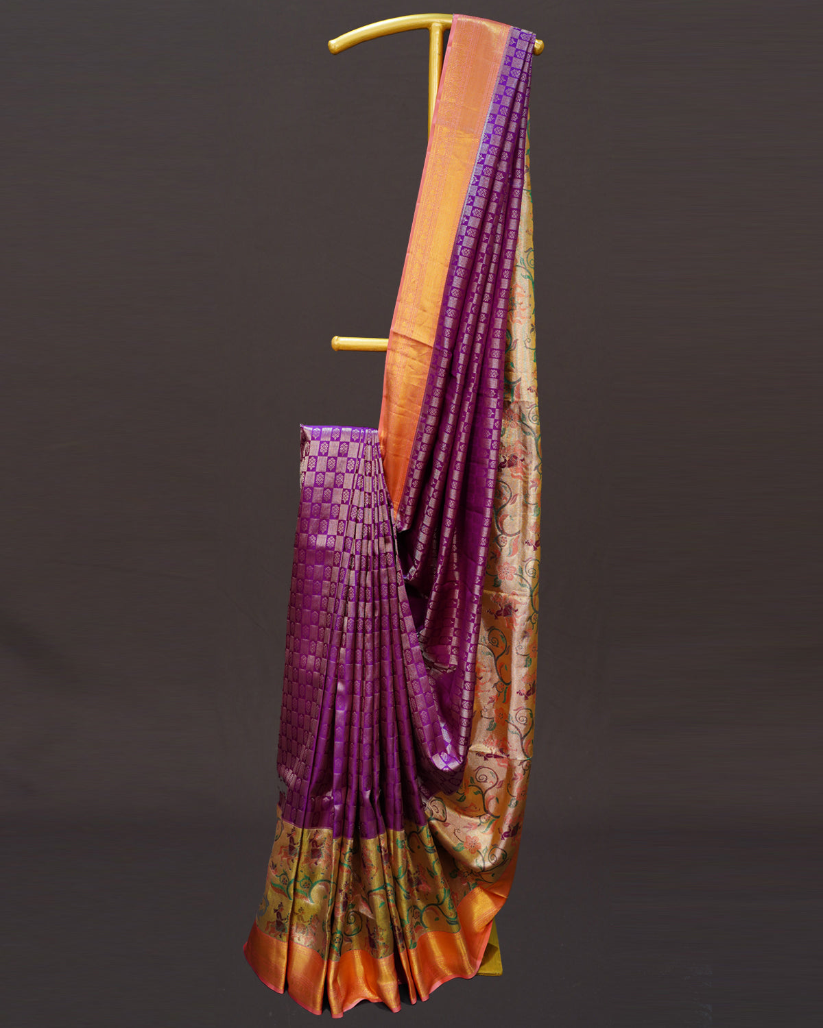 Majestic Purple Brocade Checks with Meenakari Paithani Elegance