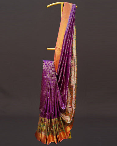 Majestic Purple Brocade Checks with Meenakari Paithani Elegance