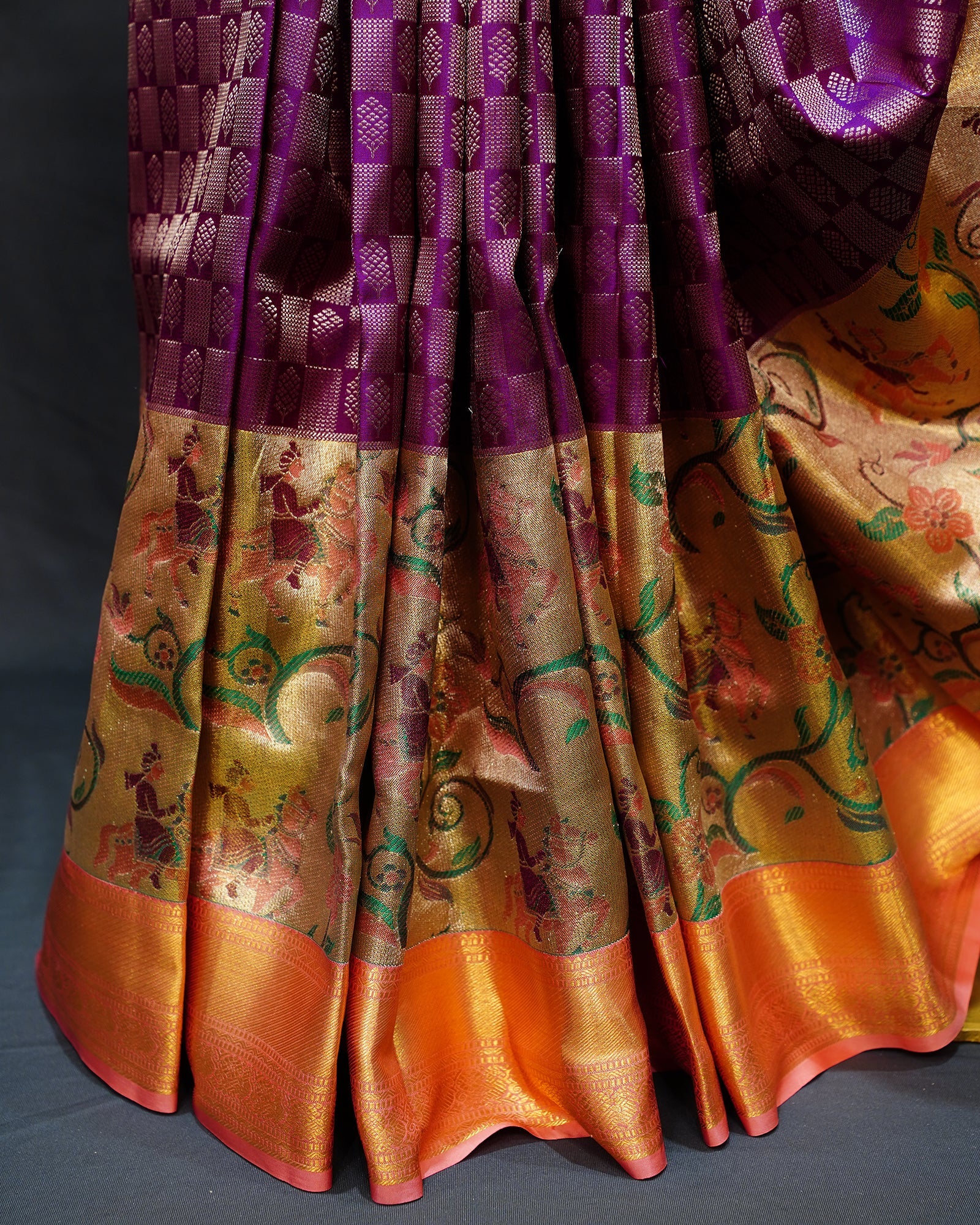 Majestic Purple Brocade Checks with Meenakari Paithani Elegance