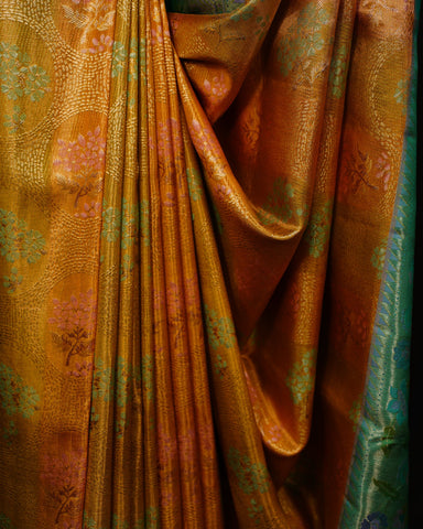 Elegant Green Kanjivaram Silk Saree with Meenakari Weaving