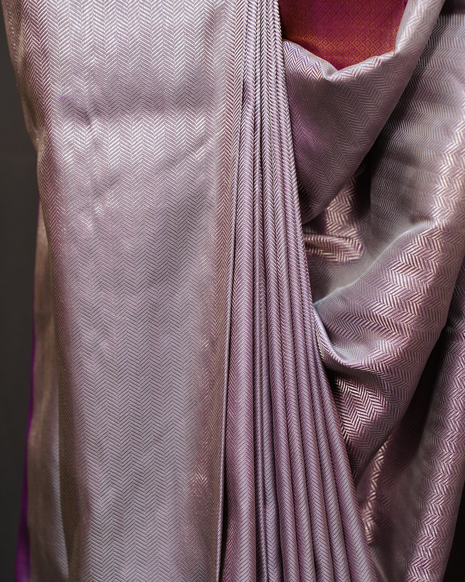 Elegant Grey Kanjivaram Silk Saree with Maroon Contrast