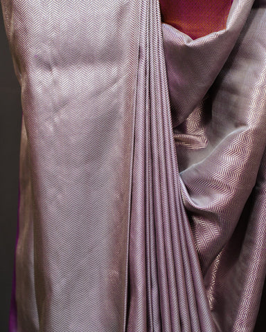 Elegant Grey Kanjivaram Silk Saree with Maroon Contrast