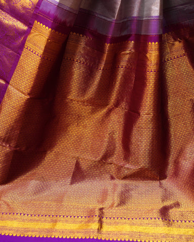 Elegant Grey Kanjivaram Silk Saree with Maroon Contrast