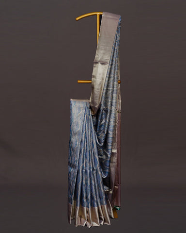Graceful Blue Tissue Kanjivaram Saree with Golden Elegance