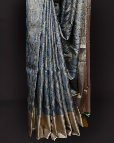 Graceful Blue Tissue Kanjivaram Saree with Golden Elegance