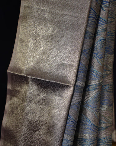 Graceful Blue Tissue Kanjivaram Saree with Golden Elegance