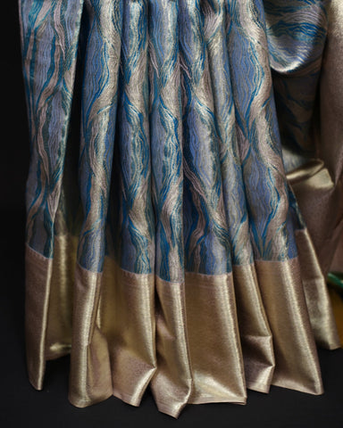 Graceful Blue Tissue Kanjivaram Saree with Golden Elegance