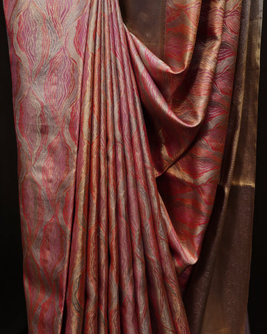 Elegant Red Kanjivaram Silk Saree with Geometrical Charm