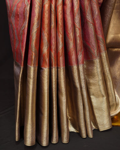Elegant Red Kanjivaram Silk Saree with Geometrical Charm