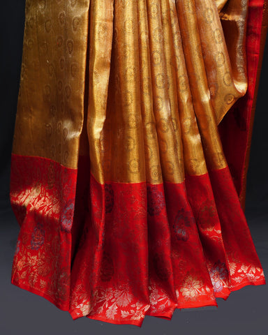 Bright Red Kanjivaram Silk Saree with Floral Elegance
