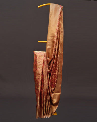 Elegant Pink Tissue Kanjivaram Silk Saree with Leheriya Weaving