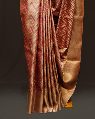 Elegant Pink Tissue Kanjivaram Silk Saree with Leheriya Weaving
