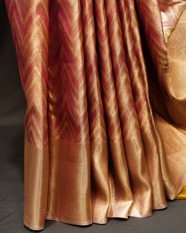 Elegant Pink Tissue Kanjivaram Silk Saree with Leheriya Weaving