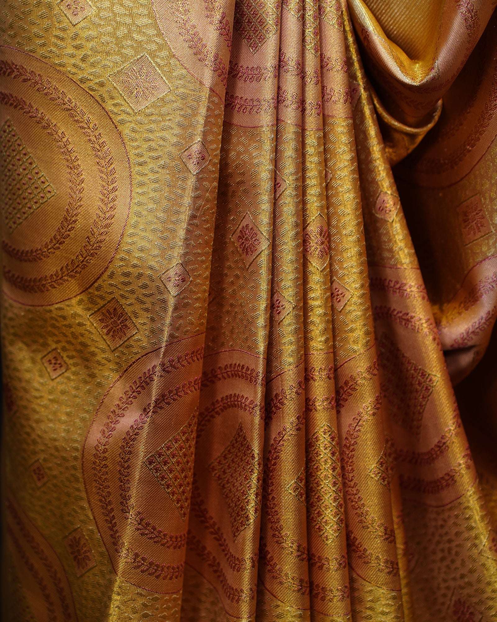 Classic Gold Kanjivaram Silk Saree with Circle Weaving