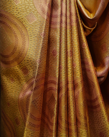 Classic Gold Kanjivaram Silk Saree with Circle Weaving