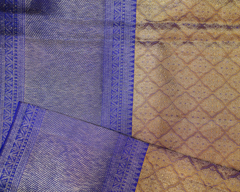 Regal Gold Tissue Kanjivaram Silk Saree with Contrast Blue Elegance