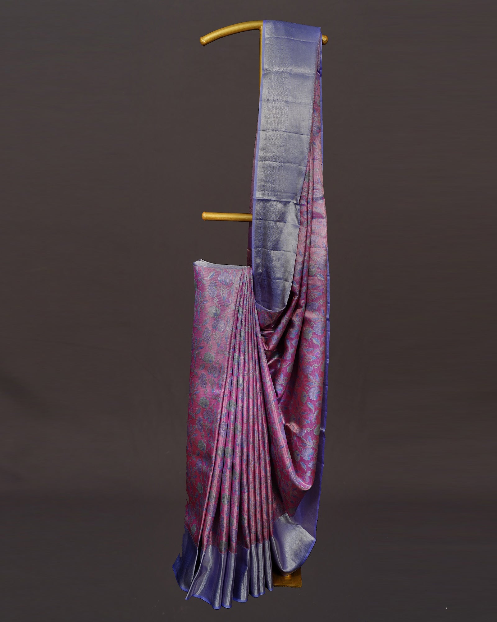 Graceful Pink Kanjivaram Silk Saree with Contrast Blue Elegance