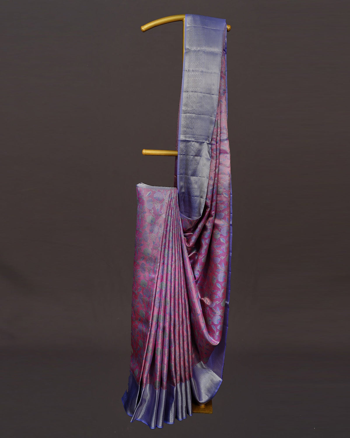 Graceful Pink Kanjivaram Silk Saree with Contrast Blue Elegance