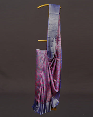 Graceful Pink Kanjivaram Silk Saree with Contrast Blue Elegance