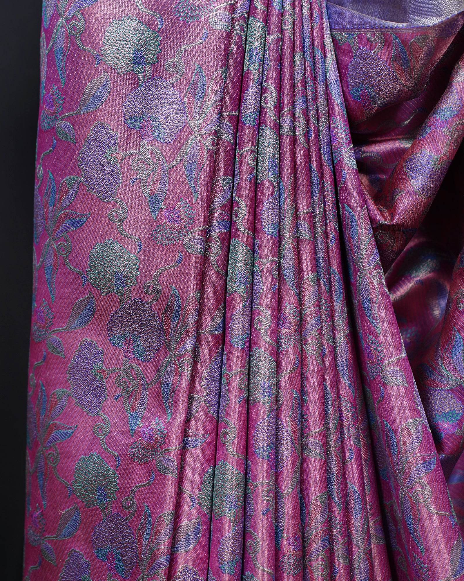 Graceful Pink Kanjivaram Silk Saree with Contrast Blue Elegance