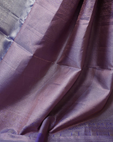 Graceful Pink Kanjivaram Silk Saree with Contrast Blue Elegance