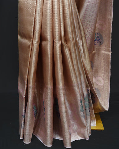 Regal Copper gold Kanjivaram Silk Saree with Meenakari Elegance