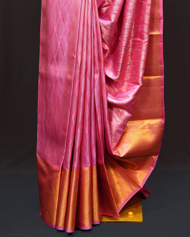 Elegant Light Pink Kanjivaram Silk Saree with Brocade Charm