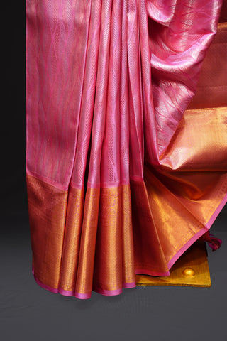 Elegant Light Pink Kanjivaram Silk Saree with Brocade Charm