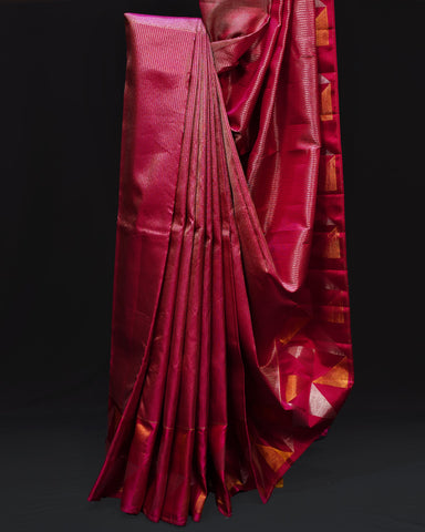 Majestic Magenta Pink Kanjivaram Silk Saree with Brocade Elegance