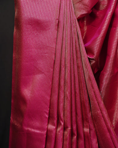 Majestic Magenta Pink Kanjivaram Silk Saree with Brocade Elegance