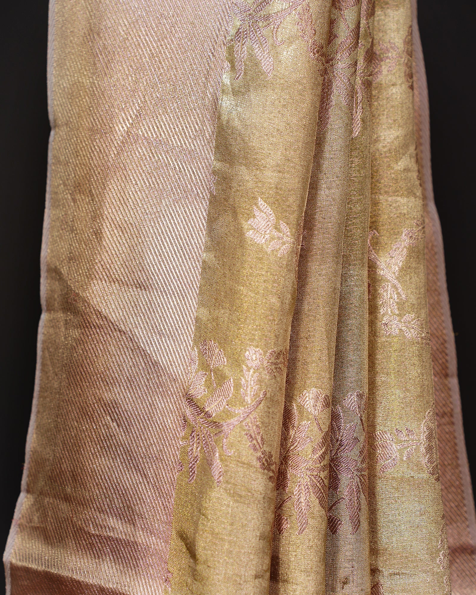 Elegant Rose Gold Tissue Kanjivaram Silk Saree with Floral Charm