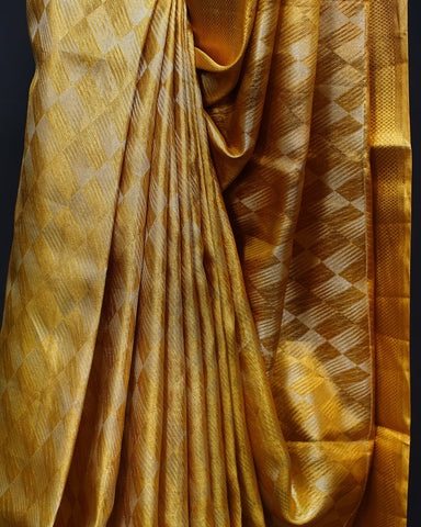 Classic Gold Tissue Kanjivaram Silk Saree with Geometrical Brocade Weaving