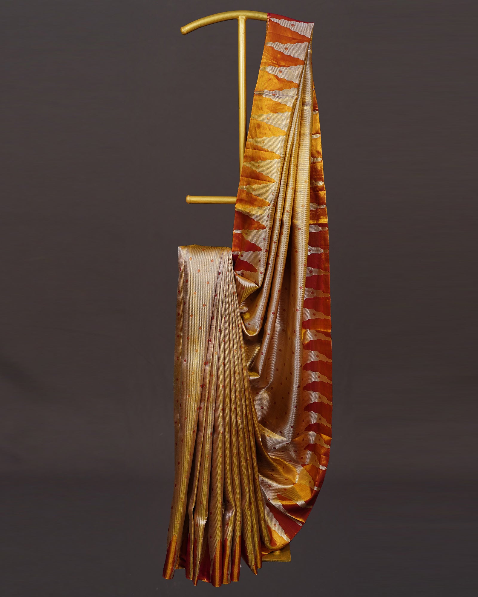 Elegant Gold Tissue Kanjivaram Saree with Red Butta Weaving