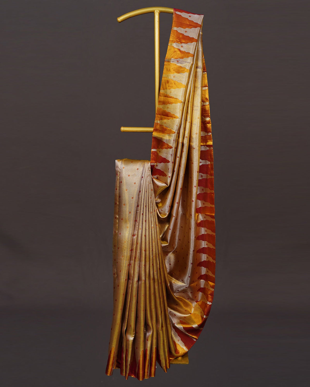 Elegant Gold Tissue Kanjivaram Saree with Red Butta Weaving