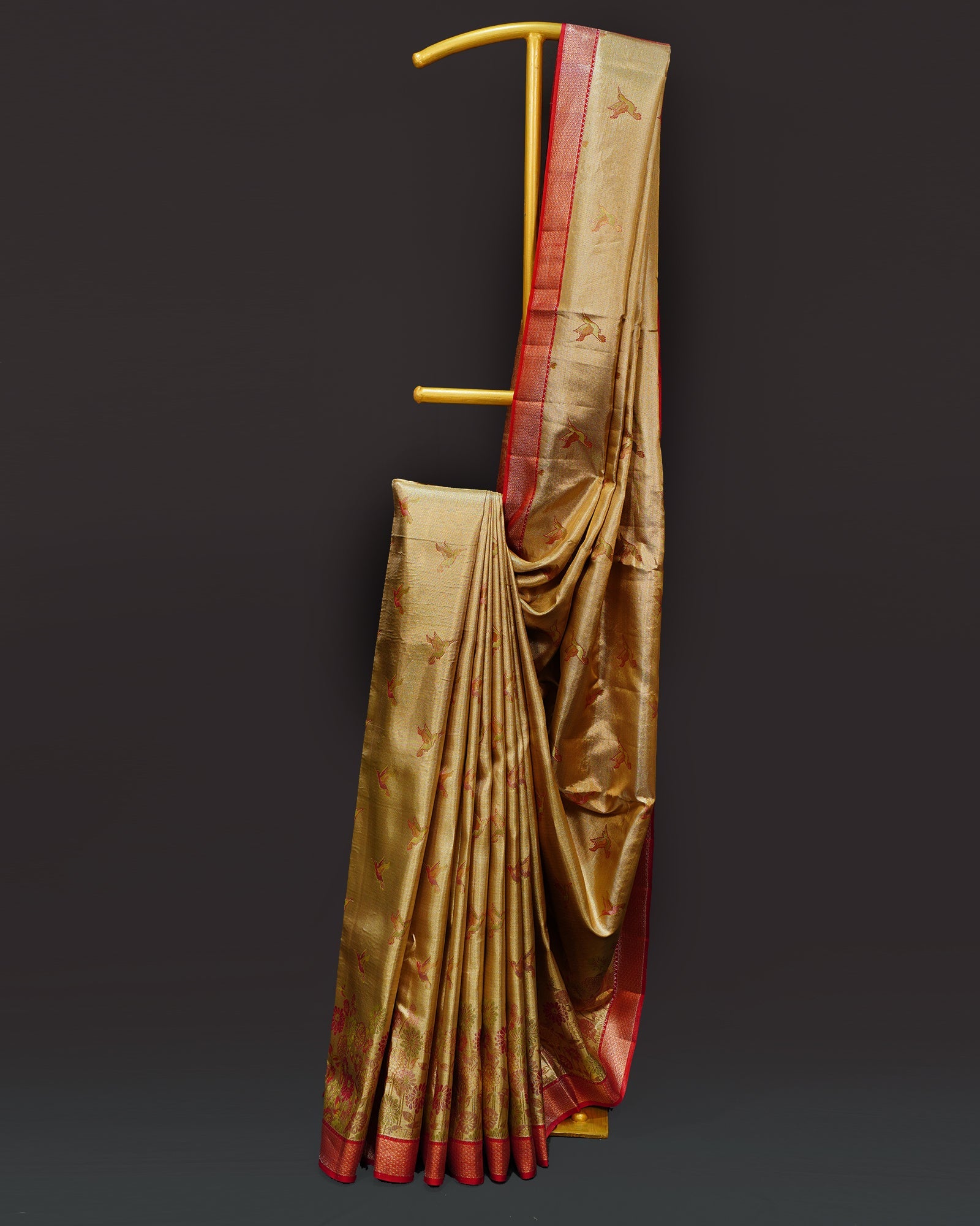Regal Gold Tissue Kanjivaram Silk Saree with Bird Butta Weaving