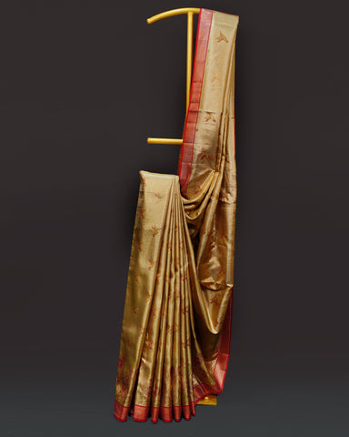 Regal Gold Tissue Kanjivaram Silk Saree with Bird Butta Weaving
