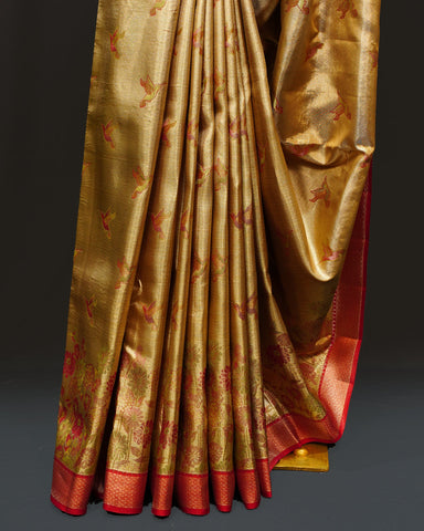 Regal Gold Tissue Kanjivaram Silk Saree with Bird Butta Weaving