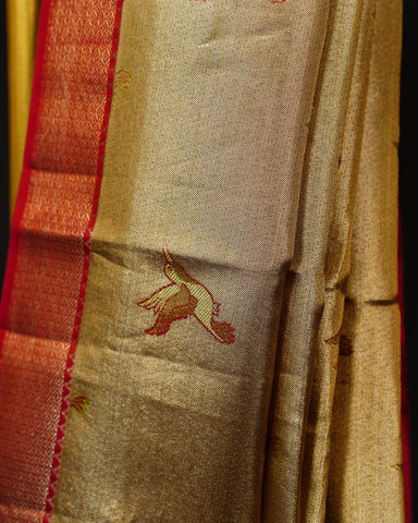 Regal Gold Tissue Kanjivaram Silk Saree with Bird Butta Weaving