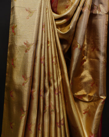 Regal Gold Tissue Kanjivaram Silk Saree with Bird Butta Weaving