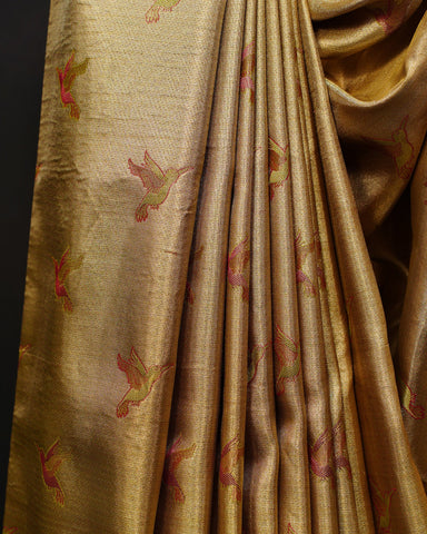 Regal Gold Tissue Kanjivaram Silk Saree with Bird Butta Weaving