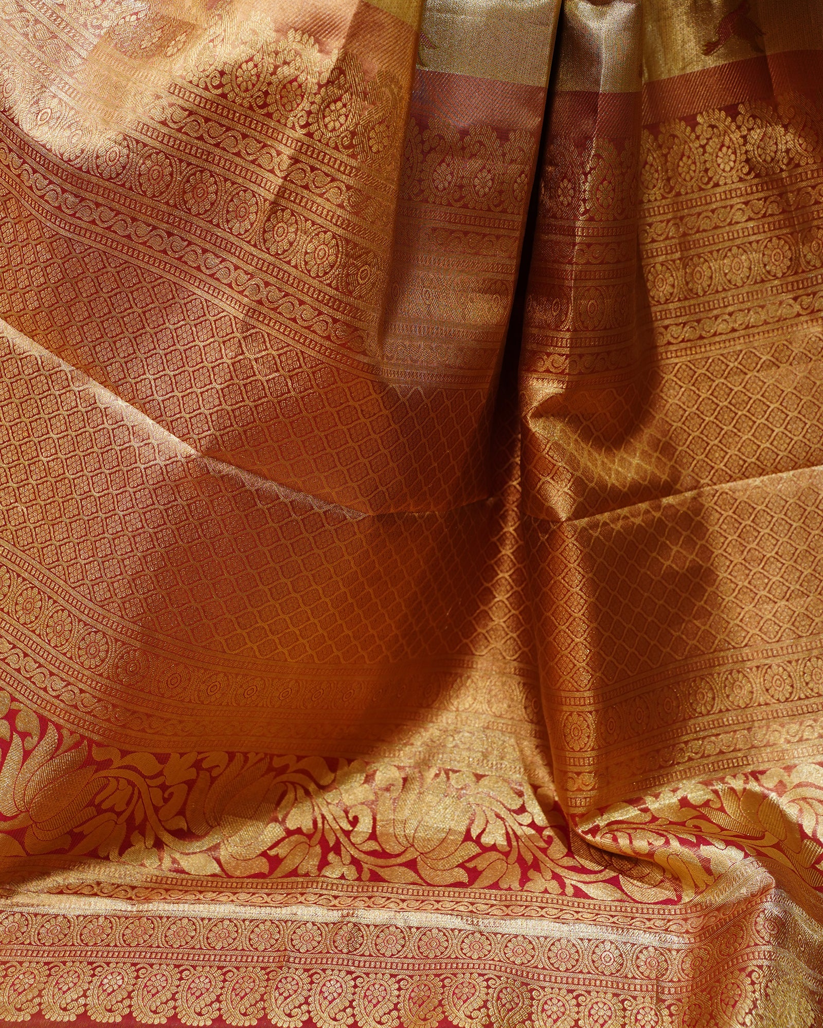 Regal Gold Tissue Kanjivaram Silk Saree with Bird Butta Weaving