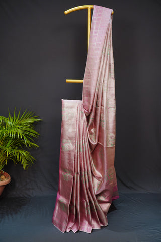Regal Mauve Pink Meenakari Kanjivaram – A Symphony of Elegance and Heritage