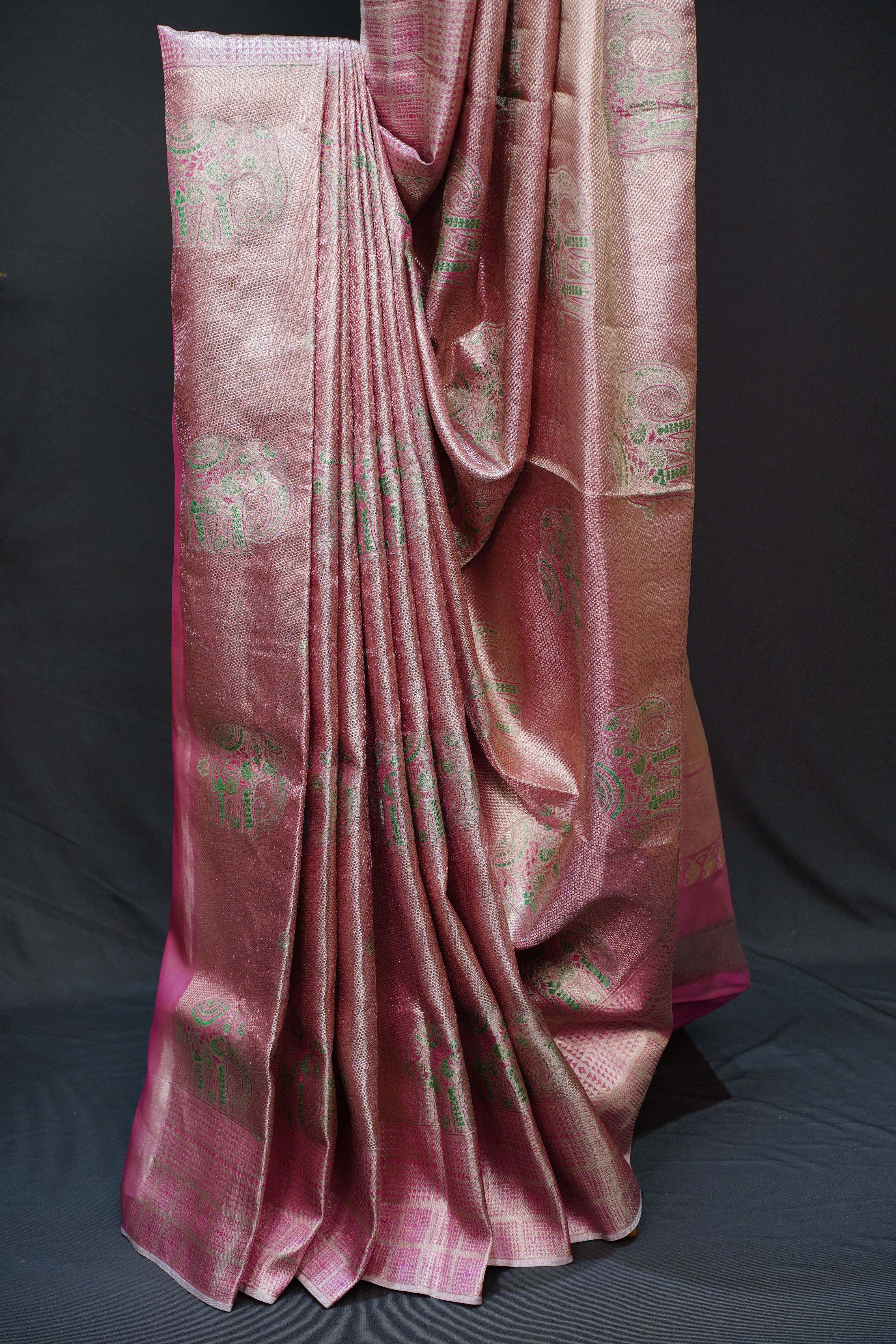 Regal Mauve Pink Meenakari Kanjivaram – A Symphony of Elegance and Heritage