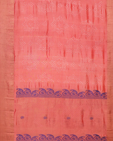 Peach pink bandhani silk saree