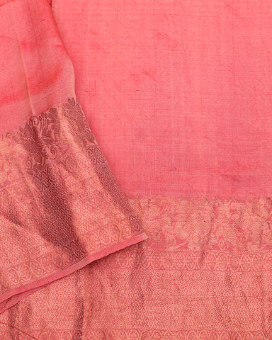 Peach pink bandhani silk saree