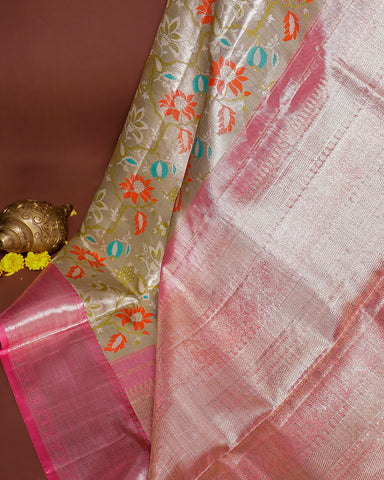 The silver tissue Kanjivaram saree