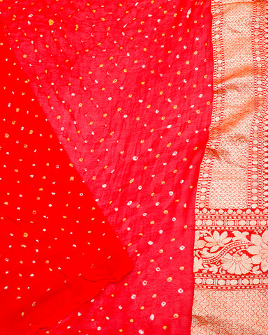 Red bandhani georgette saree