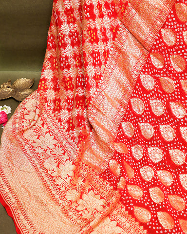 Red bandhani georgette saree