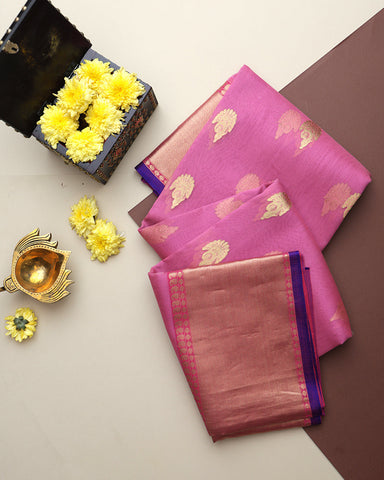 Flamingo Pink Chanderi Silk Saree