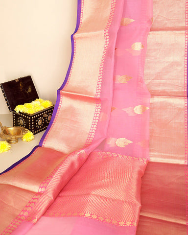 Flamingo Pink Chanderi Silk Saree